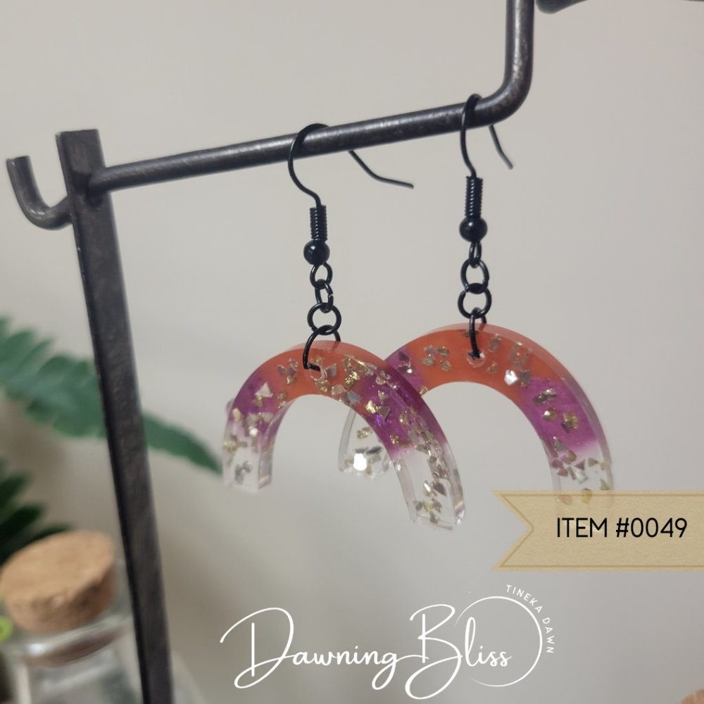 Halloween Glitter Rainbow Orange, Purple Clear Dangle Earring- Tineka Dawn